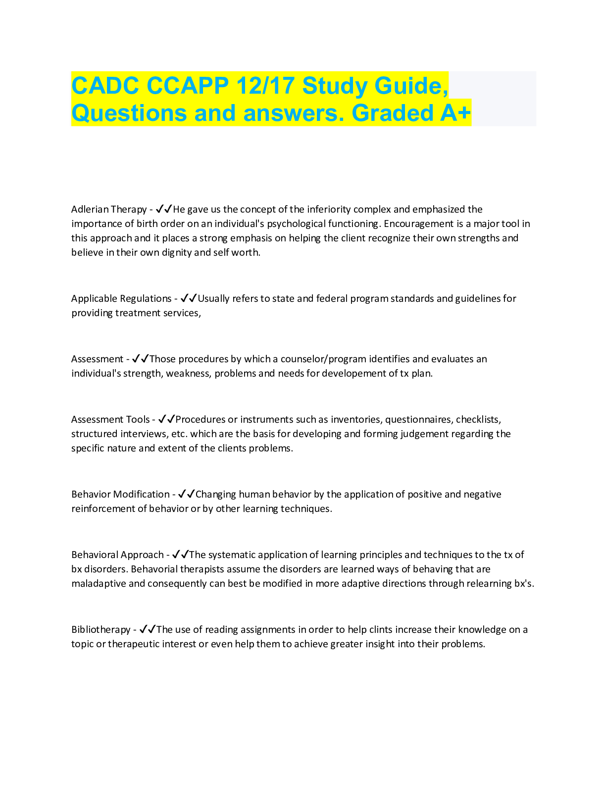 Preview image for CADC CCAPP 12/17 Study Guide,  Questions and answers. Graded A+